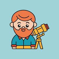 A cartoon image of a character looking through a telescope vector