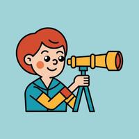 A cartoon image of a character looking through a telescope vector