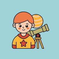 A cartoon image of a character looking through a telescope vector