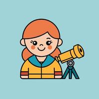 A cartoon image of a character looking through a telescope vector