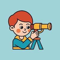 A cartoon image of a character looking through a telescope vector