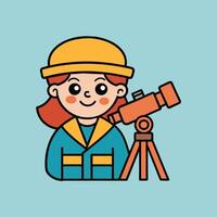 A cartoon image of a character looking through a telescope vector