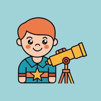 A cartoon image of a character looking through a telescope vector