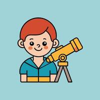 A cartoon image of a character looking through a telescope vector
