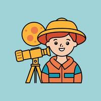 A cartoon image of a character looking through a telescope vector