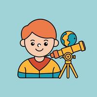 A cartoon image of a character looking through a telescope vector
