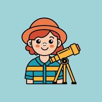 A cartoon image of a character looking through a telescope vector
