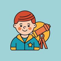 A cartoon image of a character looking through a telescope vector