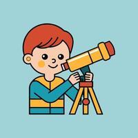A cartoon image of a character looking through a telescope vector