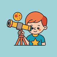 A cartoon image of a character looking through a telescope vector