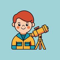 A cartoon image of a character looking through a telescope vector