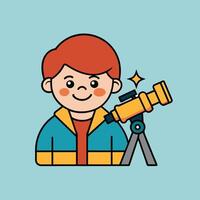 A cartoon image of a character looking through a telescope vector