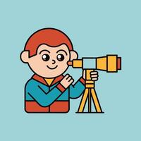A cartoon image of a character looking through a telescope vector