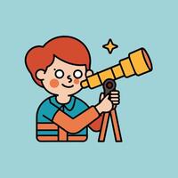 A cartoon image of a character looking through a telescope vector