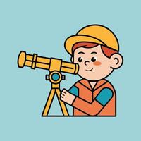 A cartoon image of a character looking through a telescope vector