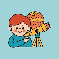 A cartoon image of a character looking through a telescope vector