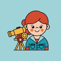 A cartoon image of a character looking through a telescope vector