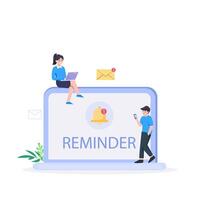 Smartphone with alarm clock reminder message on screen. New notice on the phone. Alert notification with notification bell. Important reminder. vector