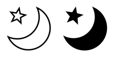 Crescent moon with stars icon on white background. Night icon. Crescent moon icon. Minimalist style. vector