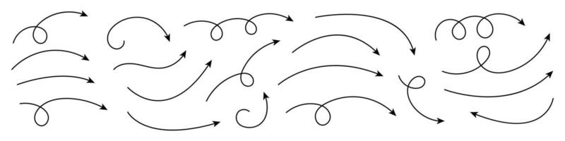 Collection of curved arrows. Set simple curved hand drawn arrows. Collection of pointers. vector
