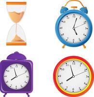 alarm clock and hourglass clip art. set of clocks vector