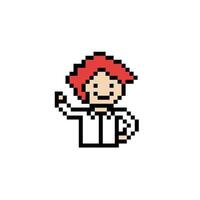 Cute pixel cartoon 8bit character business man businessman smart work life office game for decoration business 8 bit male career smart character game. vector