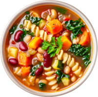 pasta with beans and vegetables in a bowl on a transparent background png