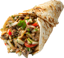 a wrap with meat and vegetables on it png