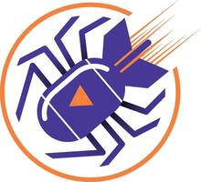 purple bomb flies with its paws in an orange circle with a play button vector