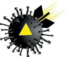 black molecule in the form of a bomb flies on a white background with a yellow play button vector