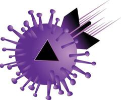 purple bomb shaped molecule flies on white background with yellow play button vector