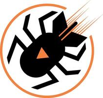 a black bomb flies with paws in an orange circle with a play button vector