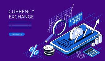 Stock exchange Isometric Concept. Use for web page, banner, infographics. Flat illustration editable line. Trading market vector