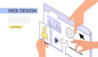 Web page Isometric Concept. Use for web page, banner, infographics. Flat illustration editable line. Ui UX design vector
