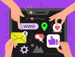 Mobile phone with hands. Smartphone Abstract UI-UX web design vector