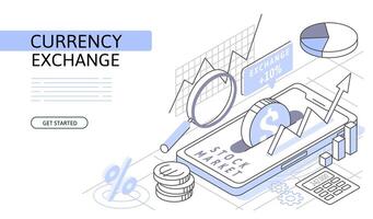 Stock exchange Isometric Concept. Use for web page, banner, infographics. Flat illustration editable line. Trading market vector