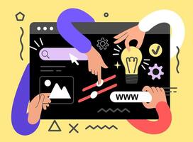 Web page Concept. Use for web page, banner, infographics. Flat illustration editable line. Ui UX design hands vector