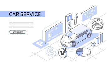 Car service Isometric Concept. Use for web banner, infographics. Flat illustration editable line. vector