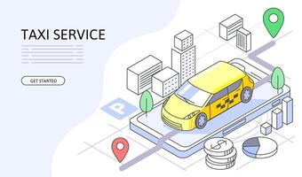 Taxi service Isometric Concept. Use for web page, banner, infographics. Flat illustration editable line. Online mobile vector
