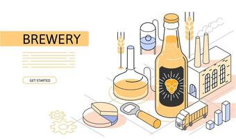 Beer Isometric Concept. Use for web page, banner, infographics. Flat illustration editable line. Brewery vector