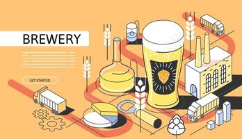 Beer factory Isometric Concept. Use for web page, banner, infographics. Flat illustration editable line. Brewery vector