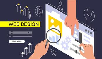 Web page Isometric Concept. Use for web page, banner, infographics. Flat illustration editable line. Ui UX design vector