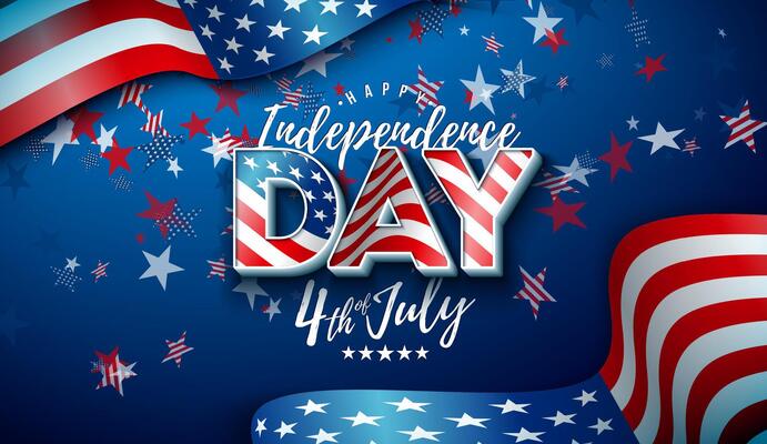 4th of July Independence Day of the USA Illustration with American Flag in 3d Lettering and Falling Star Pattern Confetti on Blue Background. Fourth of July National Celebration Design with