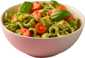 pasta with pesto sauce and tomatoes on a transparent background png