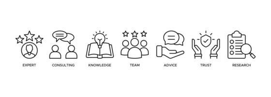 Expertise banner web icon illustration concept representing high-level knowledge and experience with an icon of expert, consulting, knowledge, team, advice, trust, and research vector