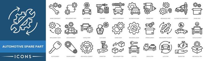 Automotive Spare Part icon. Spare Component, Replacement Part, Auto Spare, Car Part, Vehicle Component, Automotive Gear, Engine Part and Mechanical Part vector