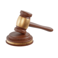 A wooden law gavel with golden on top 3d render illustration png