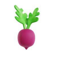A purple radish with green leaves on it 3d render illustration png