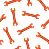 Hand drawn cute cartoon seamless pattern wrench or spanner instrument. Flat repair tool print in doodle. Support service hardware. Settings or fix problem background, wrapping or wallpaper. vector