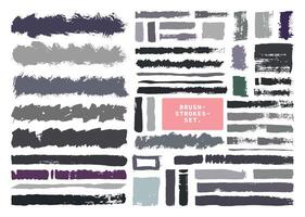 Rough paint brush strokes element bundle. Creative hand drawn ink texture. Abstract brushes layout pack. vector